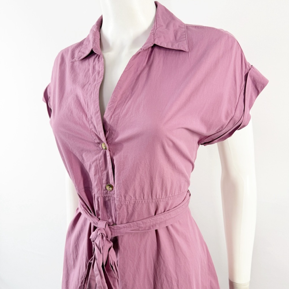 HATCH Purple Belted Maternity Midi Shirt Dress Size 1 US S Collared Short Sleeve - Picture 4 of 12